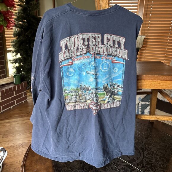 VTG Harley Davidson Shirt Mens Extra Large BLUE LONG SLEEVE DOUBLE SIDED Biker - Picture 4 of 5